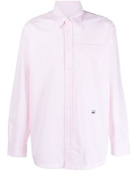 Мужская розовая рубашка с длинным рукавом в вертикальную полоску от Lacoste