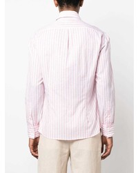 Мужская розовая рубашка с длинным рукавом в вертикальную полоску от Brunello Cucinelli