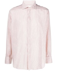 Мужская розовая рубашка с длинным рукавом в вертикальную полоску от Maison Margiela