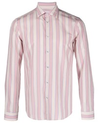 Мужская розовая рубашка с длинным рукавом в вертикальную полоску от Manuel Ritz