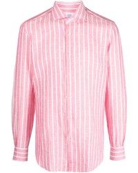 Мужская розовая рубашка с длинным рукавом в вертикальную полоску от Mazzarelli