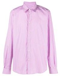 Мужская розовая рубашка с длинным рукавом в вертикальную полоску от MSGM