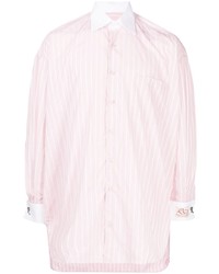 Мужская розовая рубашка с длинным рукавом в вертикальную полоску от Raf Simons