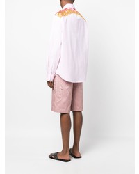 Мужская розовая рубашка с длинным рукавом в вертикальную полоску от Versace