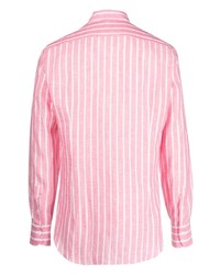 Мужская розовая рубашка с длинным рукавом в вертикальную полоску от Mazzarelli