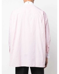 Мужская розовая рубашка с длинным рукавом в вертикальную полоску от Raf Simons