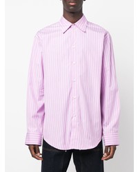 Мужская розовая рубашка с длинным рукавом в вертикальную полоску от MSGM