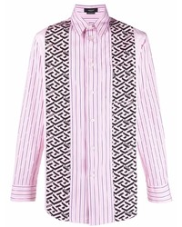 Мужская розовая рубашка с длинным рукавом в вертикальную полоску от Versace