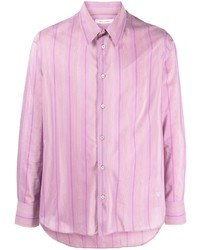Мужская розовая рубашка с длинным рукавом в вертикальную полоску от Wales Bonner