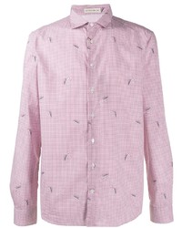 Мужская розовая рубашка с длинным рукавом в клетку от Etro