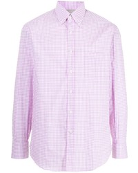 Мужская розовая рубашка с длинным рукавом в мелкую клетку от Brunello Cucinelli