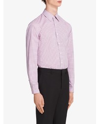 Мужская розовая рубашка с длинным рукавом в мелкую клетку от Prada