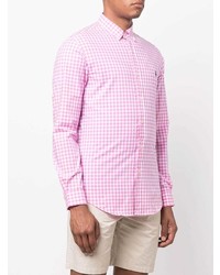 Мужская розовая рубашка с длинным рукавом в мелкую клетку от Polo Ralph Lauren