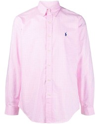 Мужская розовая рубашка с длинным рукавом в мелкую клетку от Polo Ralph Lauren