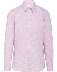 Мужская розовая рубашка с длинным рукавом в мелкую клетку от Prada