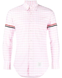 Мужская розовая рубашка с длинным рукавом в мелкую клетку от Thom Browne