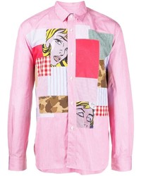 Мужская розовая рубашка с длинным рукавом в стиле пэчворк от Junya Watanabe MAN