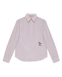 Мужская розовая рубашка с длинным рукавом в шотландскую клетку от Gucci