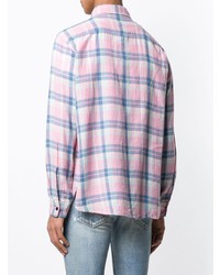 Мужская розовая рубашка с длинным рукавом в шотландскую клетку от Saint Laurent