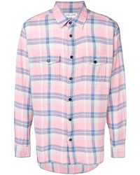 Мужская розовая рубашка с длинным рукавом в шотландскую клетку от Saint Laurent