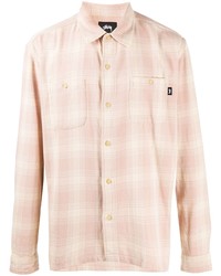 Мужская розовая рубашка с длинным рукавом в шотландскую клетку от Stussy
