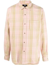 Мужская розовая рубашка с длинным рукавом в шотландскую клетку от Stussy