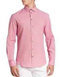 Розовая рубашка с длинным рукавом из жатого хлопка