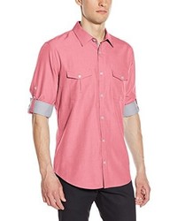 Розовая рубашка с длинным рукавом из шамбре