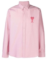 Мужская розовая рубашка с длинным рукавом с вышивкой от Ami Paris