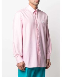 Мужская розовая рубашка с длинным рукавом с вышивкой от Versace