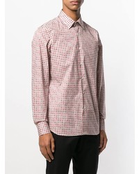 Мужская розовая рубашка с длинным рукавом с геометрическим рисунком от Prada