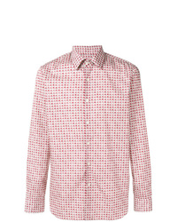 Мужская розовая рубашка с длинным рукавом с геометрическим рисунком от Prada