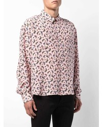 Мужская розовая рубашка с длинным рукавом с принтом от Saint Laurent