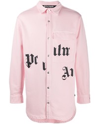 Мужская розовая рубашка с длинным рукавом с принтом от Palm Angels