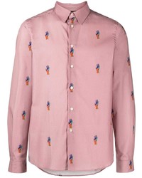 Мужская розовая рубашка с длинным рукавом с принтом от PS Paul Smith