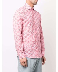 Мужская розовая рубашка с длинным рукавом с принтом от Fedeli