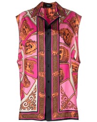 Мужская розовая рубашка с длинным рукавом с принтом от Versace