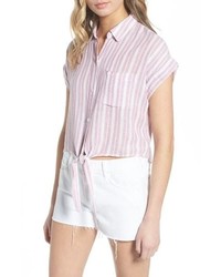 Розовая рубашка с коротким рукавом в вертикальную полоску