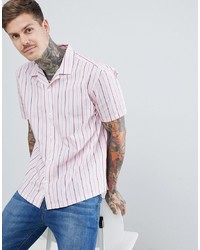 Мужская розовая рубашка с коротким рукавом в вертикальную полоску от ASOS DESIGN