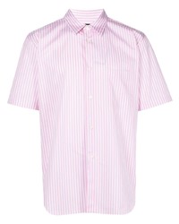 Мужская розовая рубашка с коротким рукавом в вертикальную полоску от Comme des Garcons Homme Deux