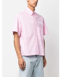 Мужская розовая рубашка с коротким рукавом в вертикальную полоску от PALMER