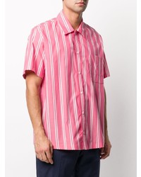 Мужская розовая рубашка с коротким рукавом в вертикальную полоску от Goodfight