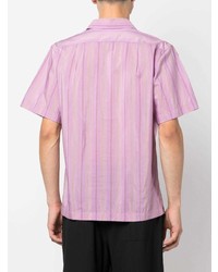 Мужская розовая рубашка с коротким рукавом в вертикальную полоску от Wales Bonner