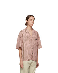 Мужская розовая рубашка с коротким рукавом в вертикальную полоску от Prada