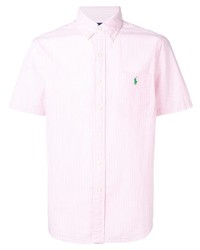 Мужская розовая рубашка с коротким рукавом в вертикальную полоску от Polo Ralph Lauren