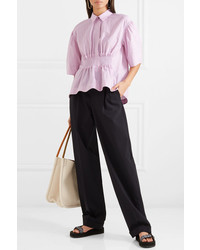 Женская розовая рубашка с коротким рукавом в вертикальную полоску от Cédric Charlier