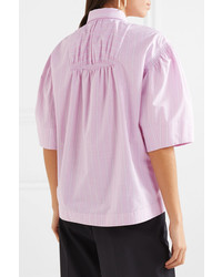 Женская розовая рубашка с коротким рукавом в вертикальную полоску от Cédric Charlier