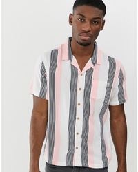 Мужская розовая рубашка с коротким рукавом в вертикальную полоску от Soul Star