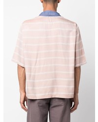 Мужская розовая рубашка с коротким рукавом в вертикальную полоску от 4SDESIGNS