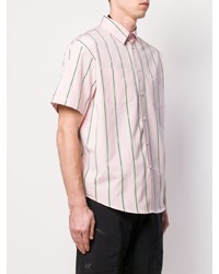 Мужская розовая рубашка с коротким рукавом в вертикальную полоску от MSGM